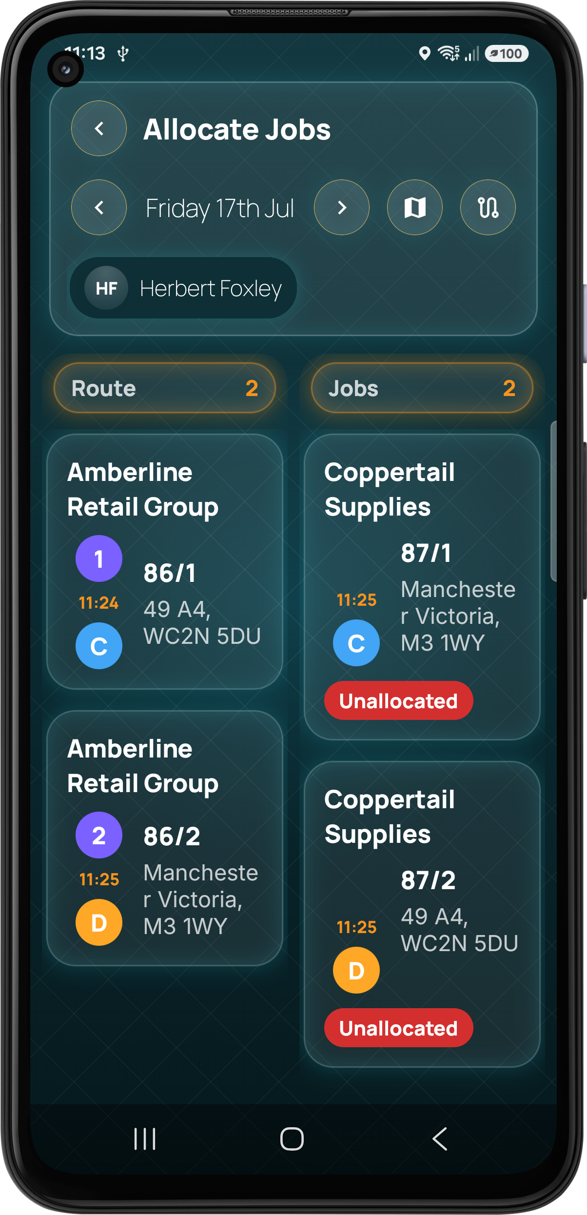 Pocket Freight drag and drop map route optimization planner panel screen preview