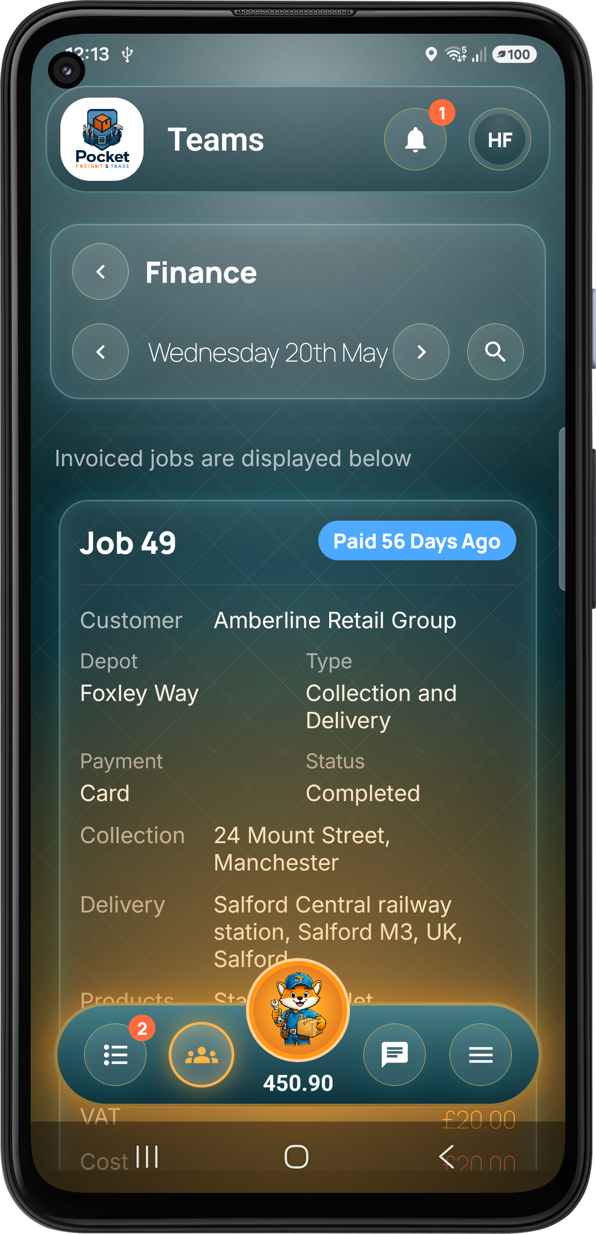 Pocket Freight & Trade finance invoice screen two