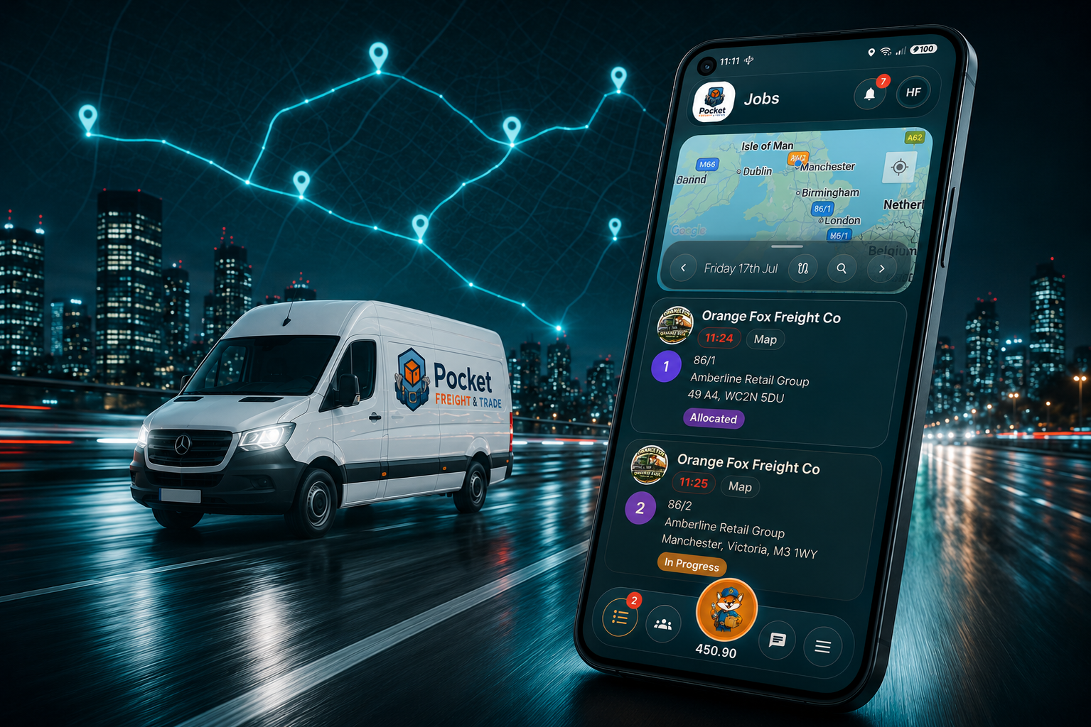 Pocket Freight & Trade app with modern logistics workflow
