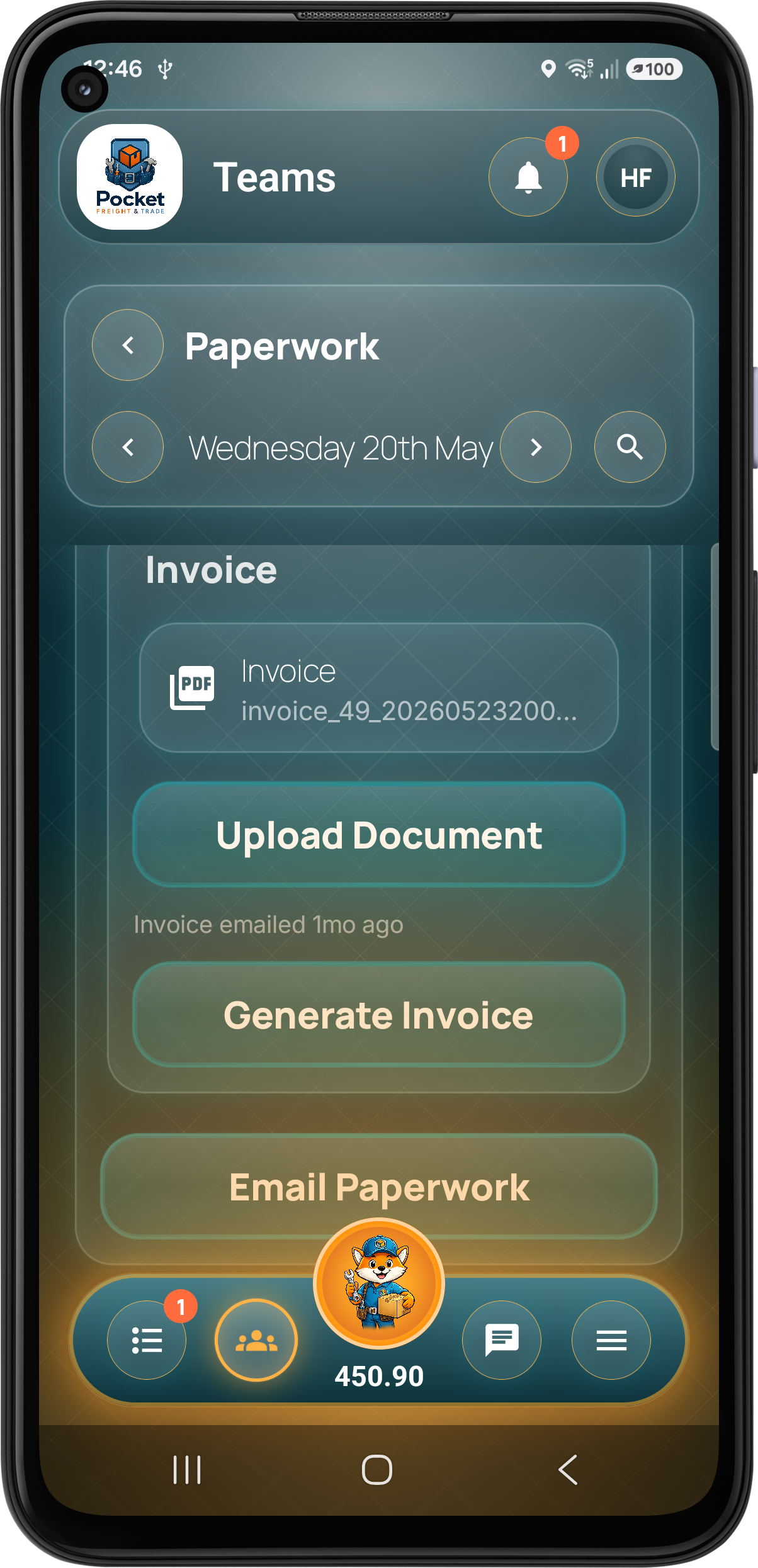 Pocket Freight & Trade invoice paperwork